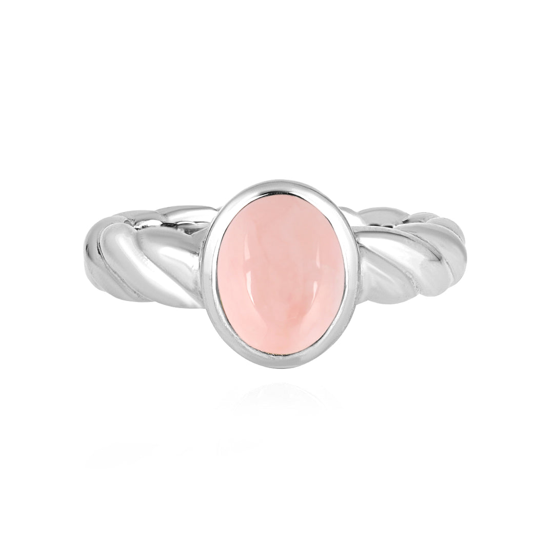 Pink Opal Oval Cabochon Silver Ring