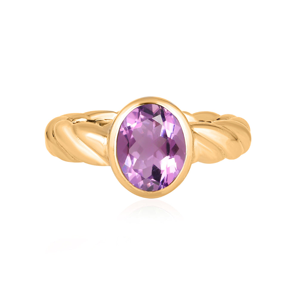 Pink Amethyst Oval Solitaire Silver Ring