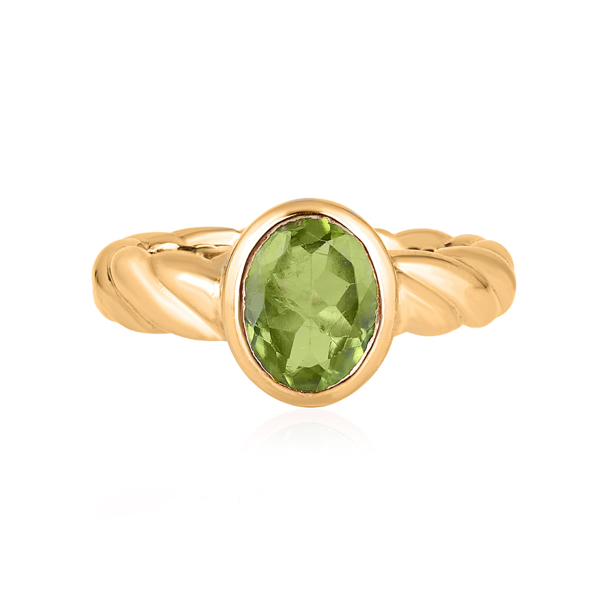 Peridot Oval Solitaire Silver Ring