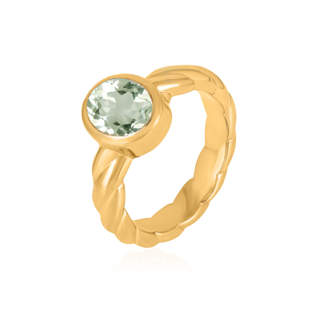 Green Amethyst Oval Solitaire Silver Ring