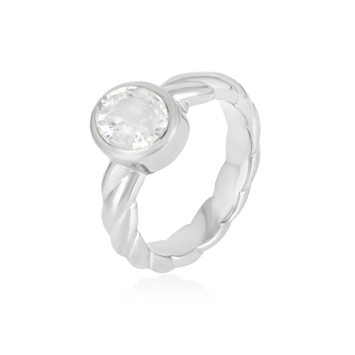 Zircon Oval Solitaire Silver Ring