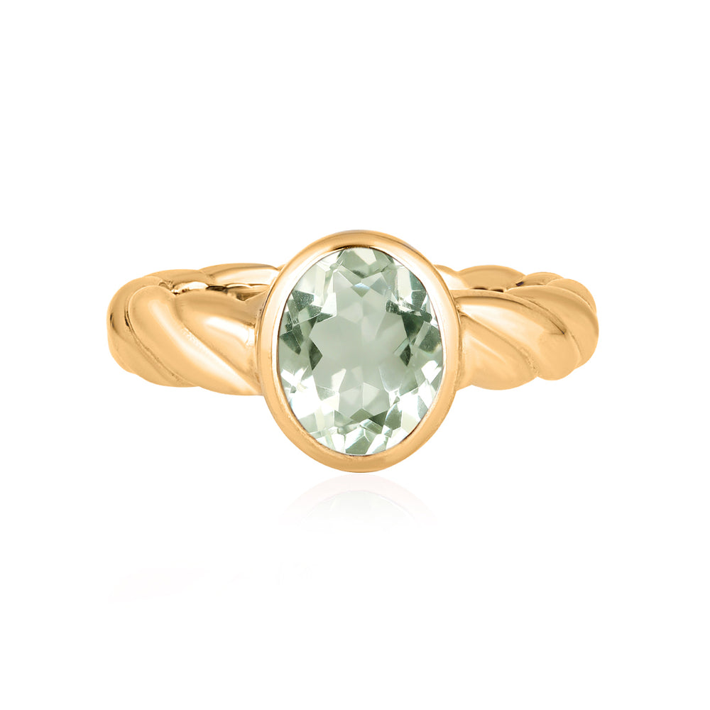 Green Amethyst Oval Solitaire Silver Ring