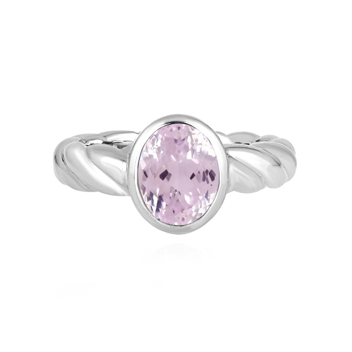 Kunzite Oval Solitaire Silver Ring