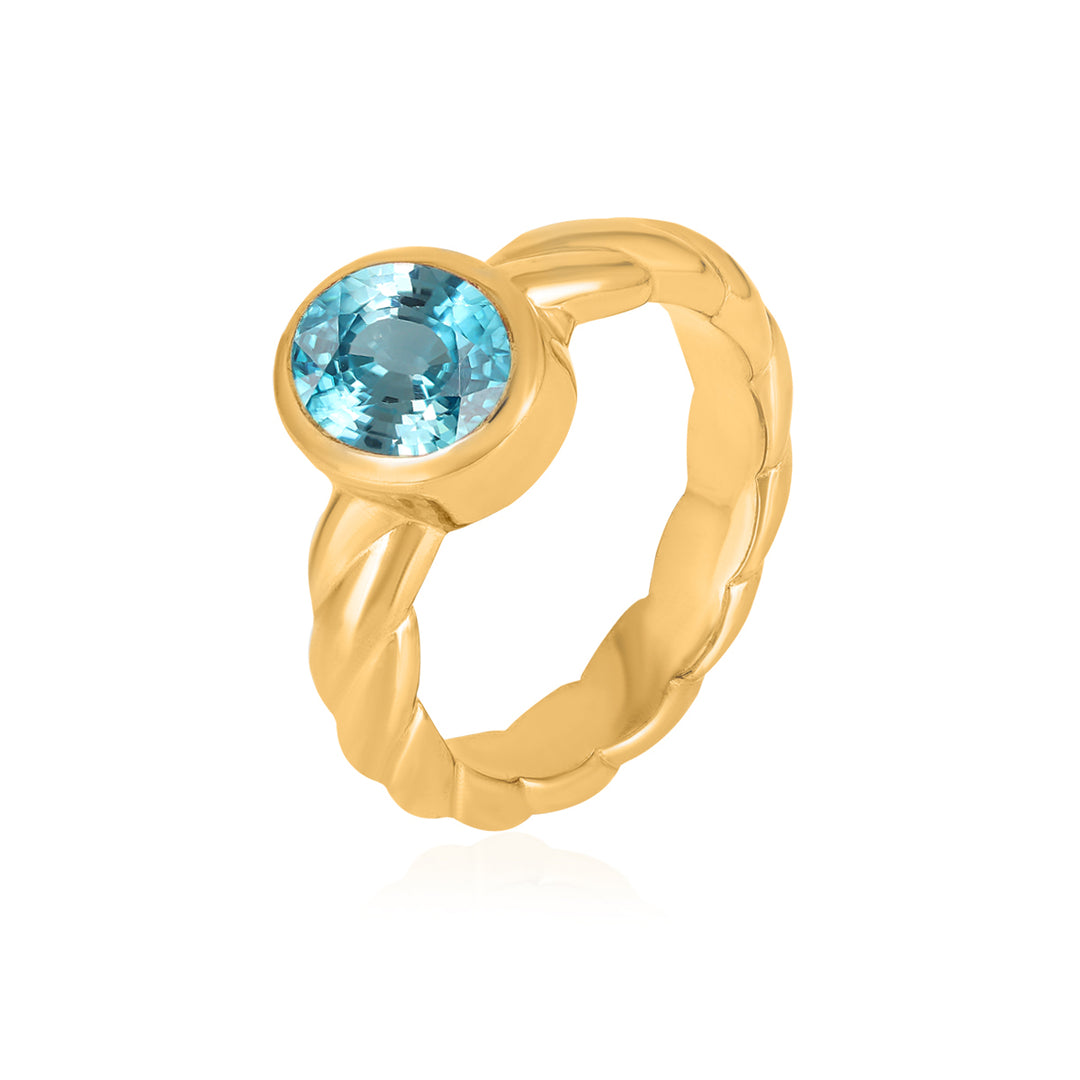 Blue Zircon Oval Solitaire Silver Ring