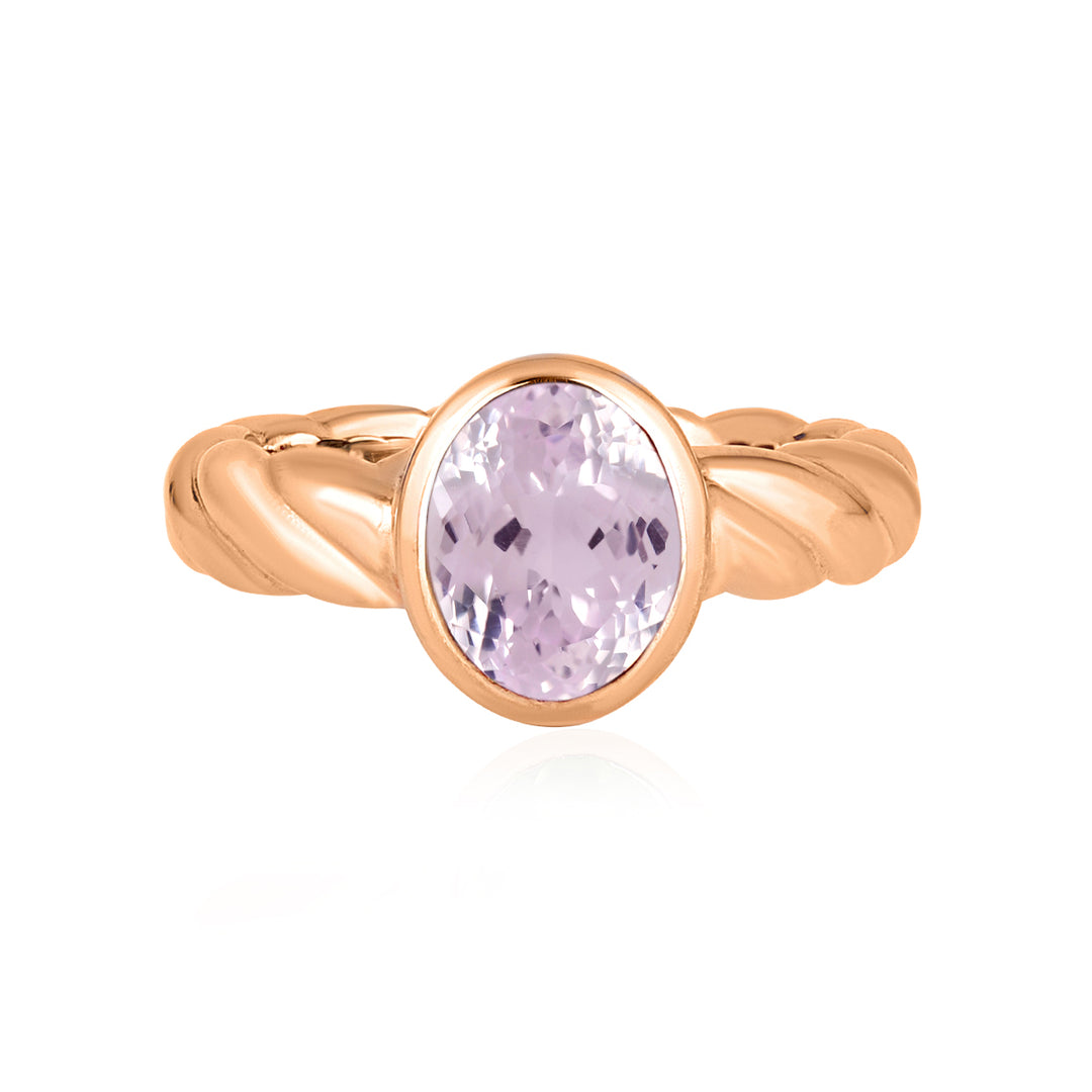 Kunzite Oval Solitaire Silver Ring