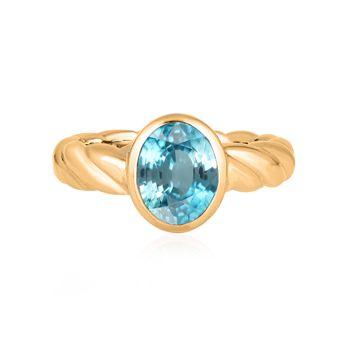 Blue Zircon Oval Solitaire Silver Ring