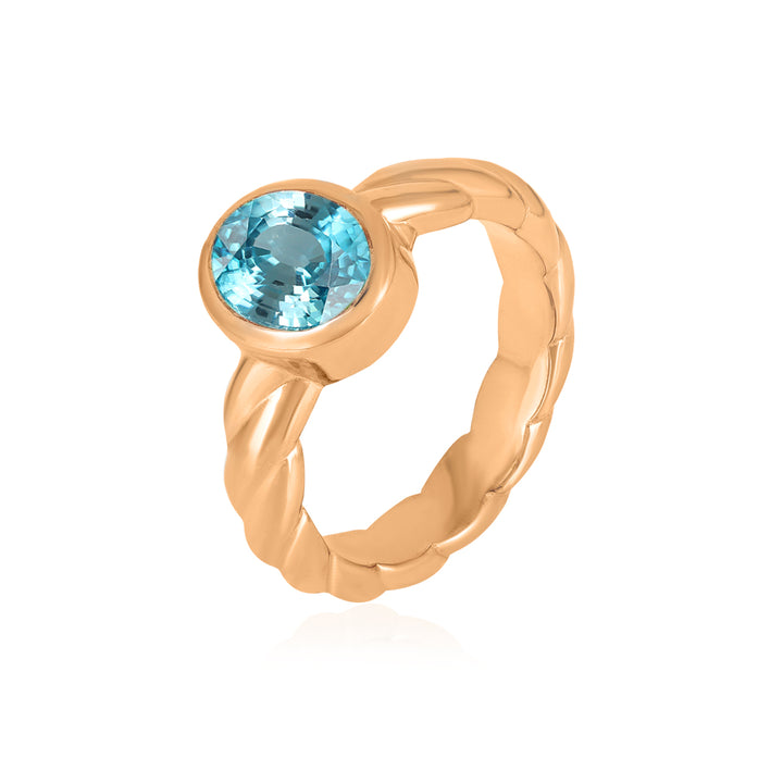 Blue Zircon Oval Solitaire Silver Ring