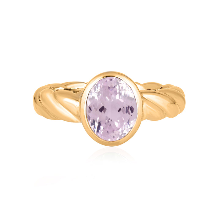 Kunzite Oval Solitaire Silver Ring