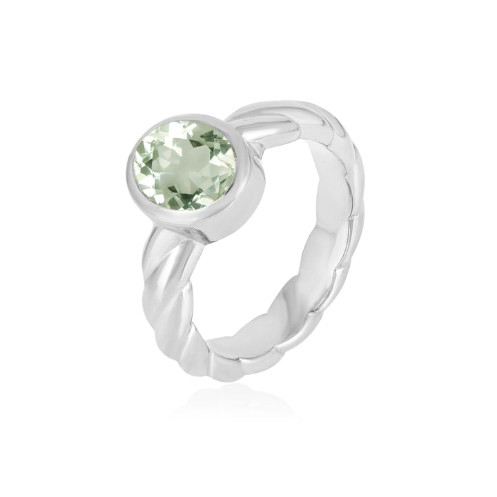 Green Amethyst Oval Solitaire Silver Ring