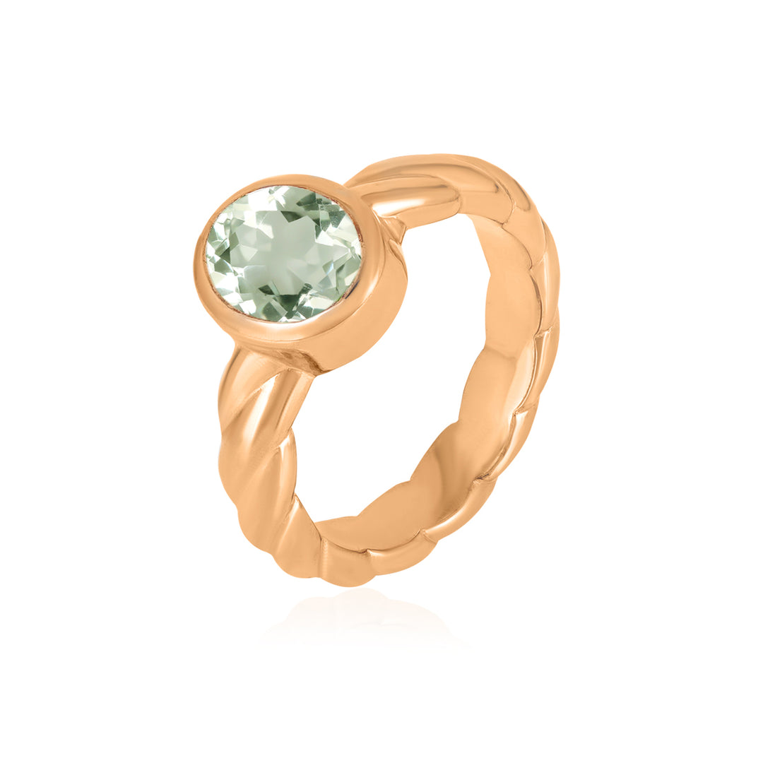 Green Amethyst Oval Solitaire Silver Ring