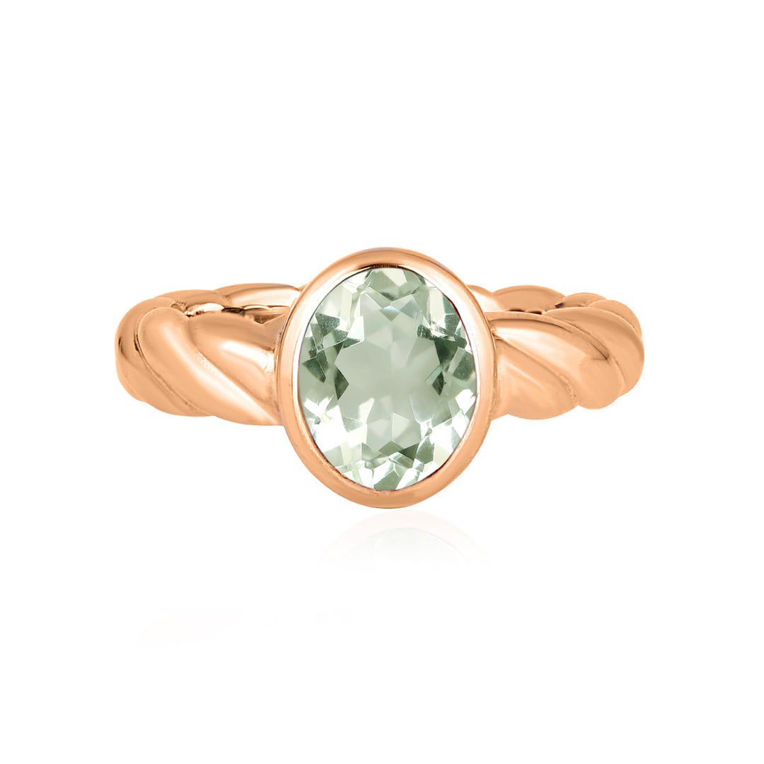 Green Amethyst Oval Solitaire Silver Ring