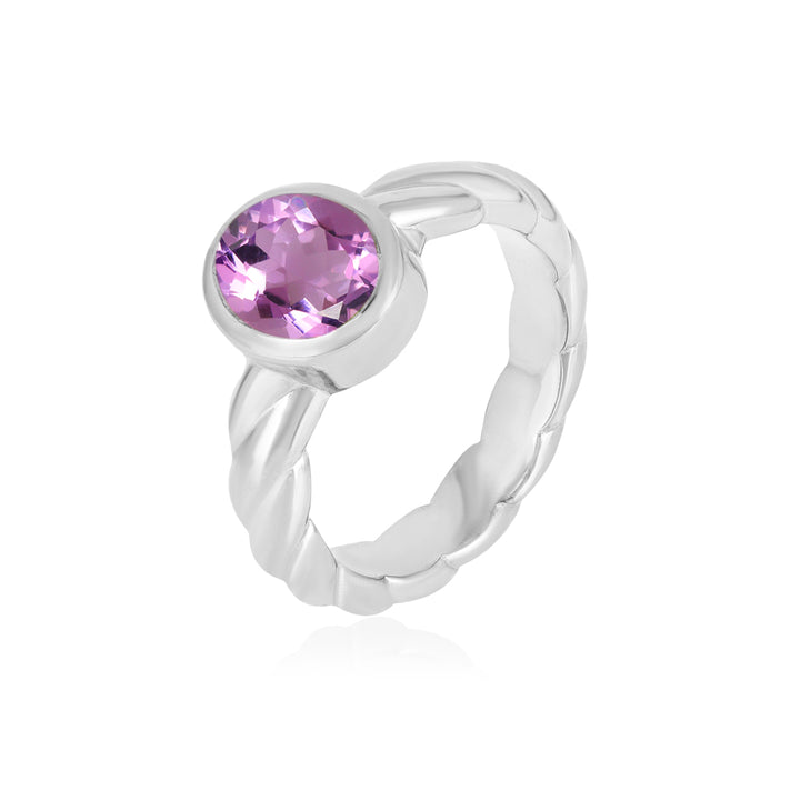 Pink Amethyst Oval Solitaire Silver Ring