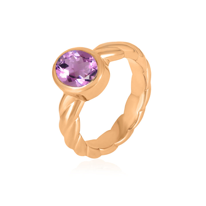 Pink Amethyst Oval Solitaire Silver Ring