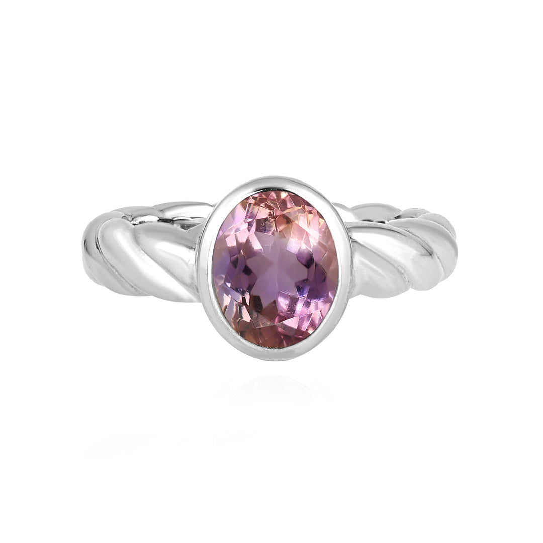 Ametrine Oval Solitaire Silver Ring