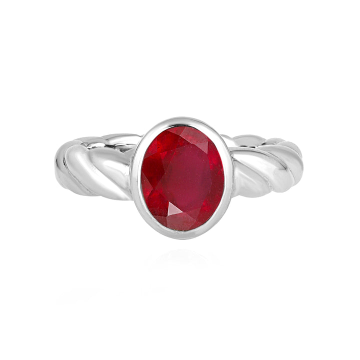 Ruby Oval Solitaire Silver Ring