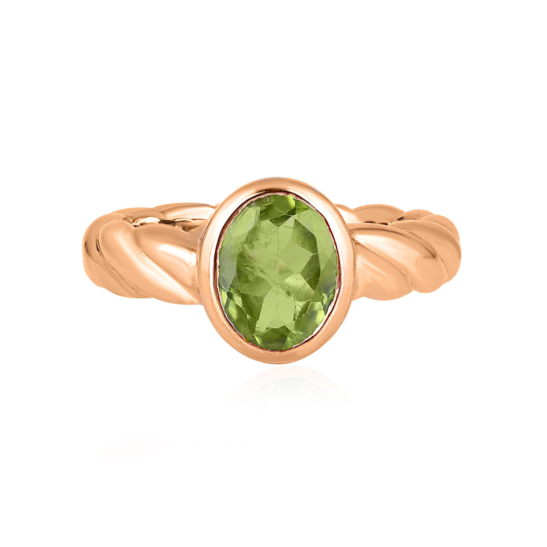 Peridot Oval Solitaire Silver Ring