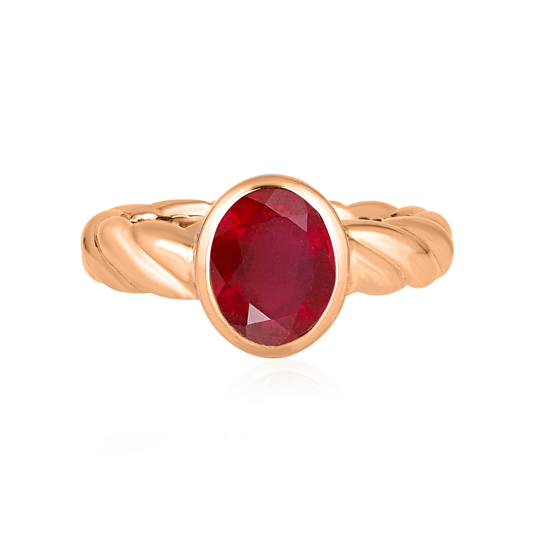 Ruby Oval Solitaire Silver Ring