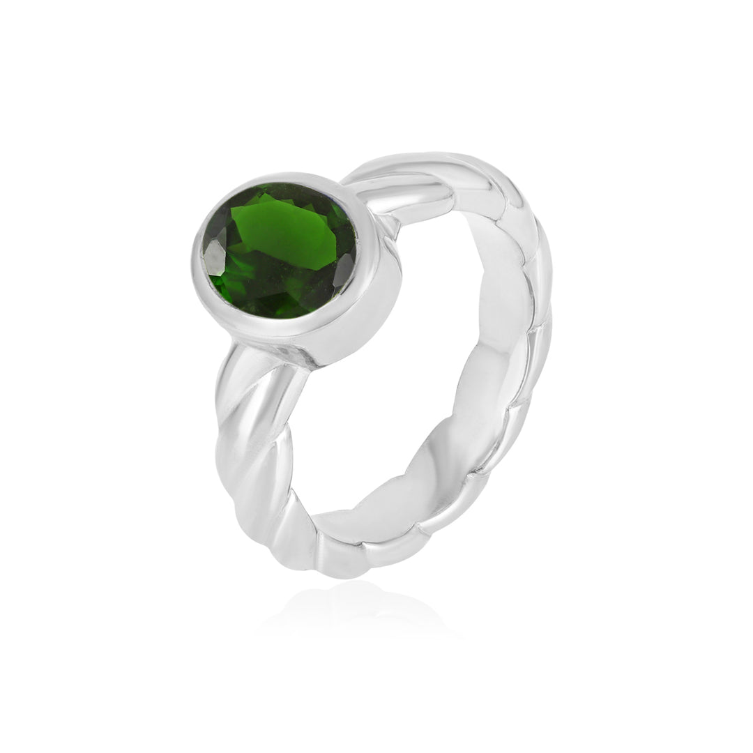 Chrome Diopside Oval Solitaire Silver Ring