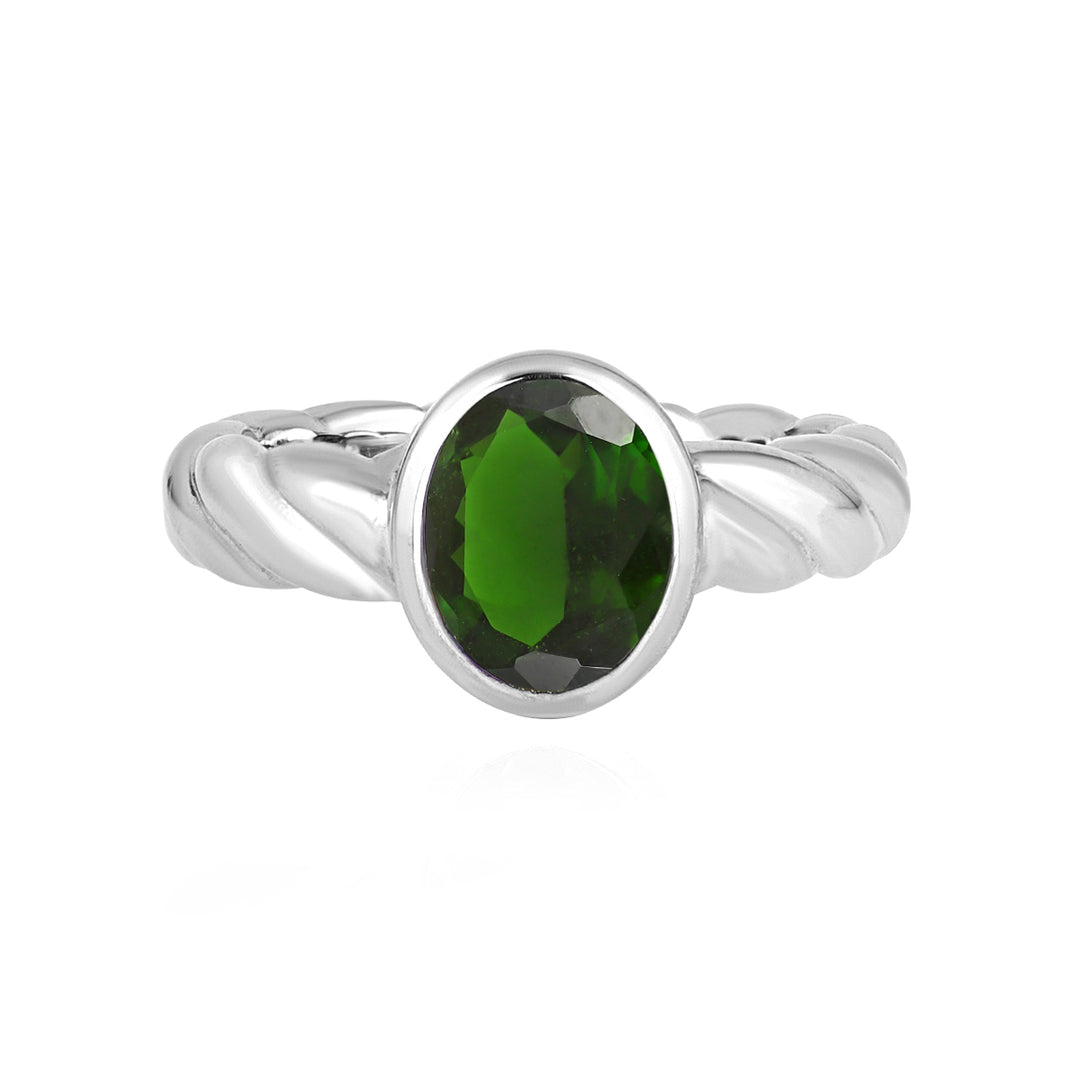 Chrome Diopside Oval Solitaire Silver Ring