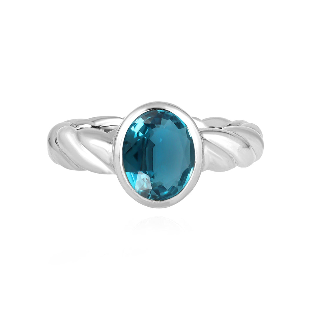 Teal Kyanite Oval Solitaire Silver Ring