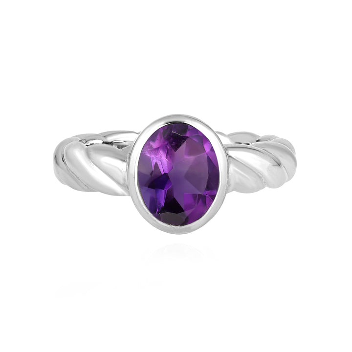 Amethyst Oval Solitaire Silver Ring