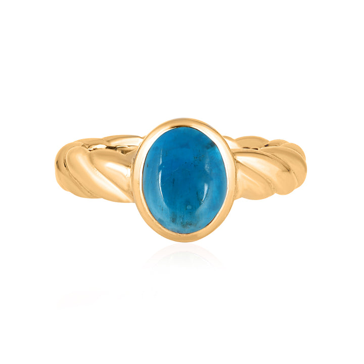 Neon Apatite Oval Cabochon Silver Ring