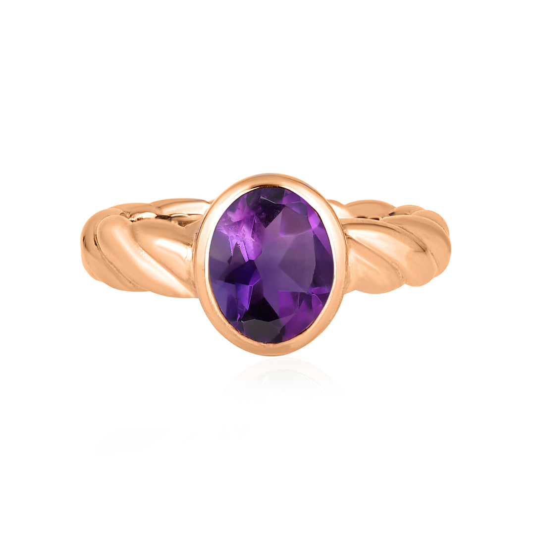 Amethyst Oval Solitaire Silver Ring