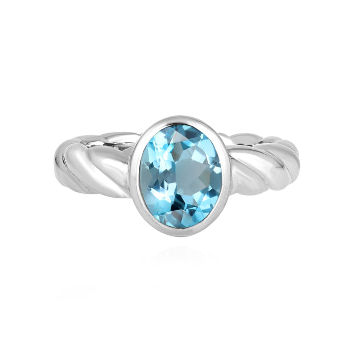 Sky Blue Topaz Oval Solitaire Silver Ring