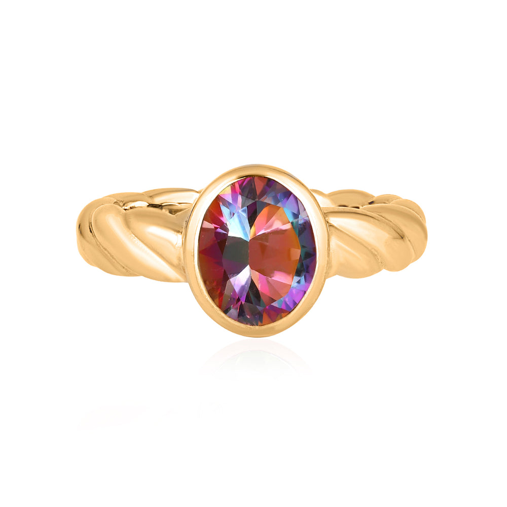 Mystic Topaz Oval Solitaire Silver Ring