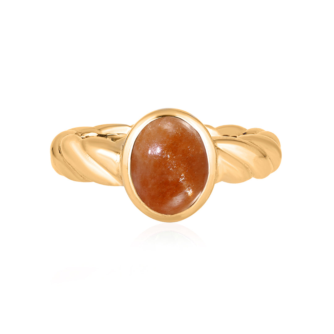 Sunstone Oval Cabochon Silver Ring