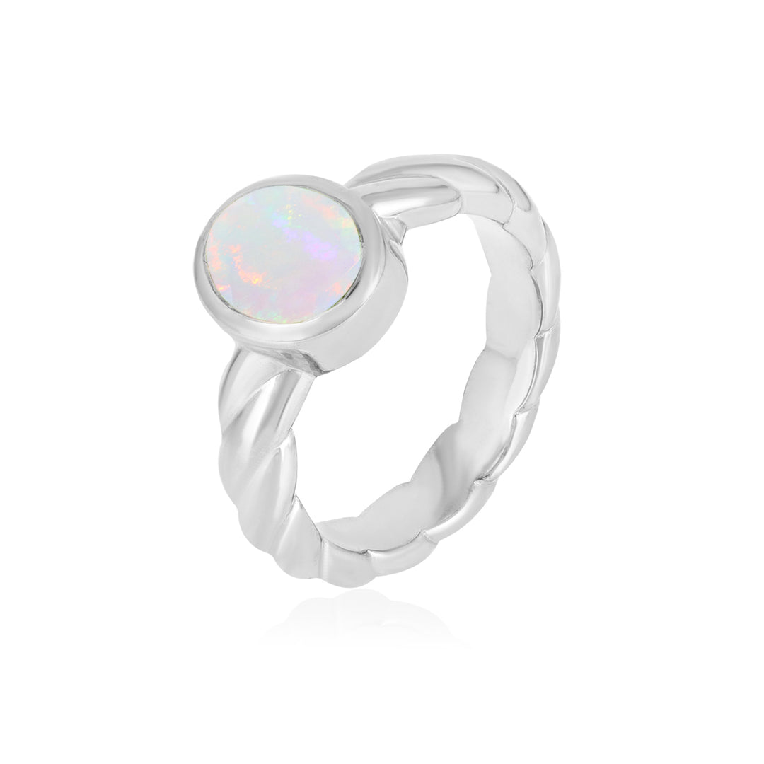 Ethiopian Opal Oval Solitaire Silver Ring