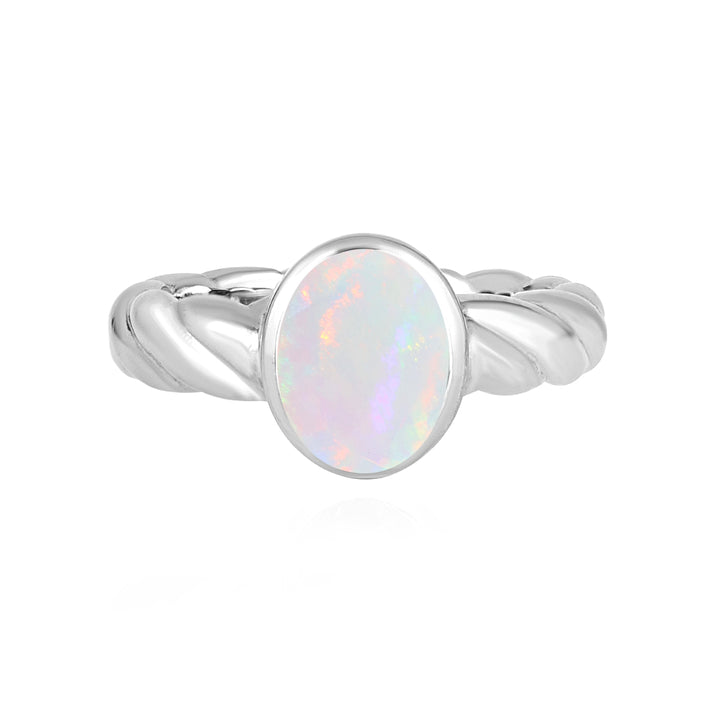 Ethiopian Opal Oval Solitaire Silver Ring