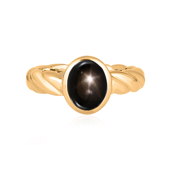 Black Star Sapphire Oval Cabochon Silver Ring