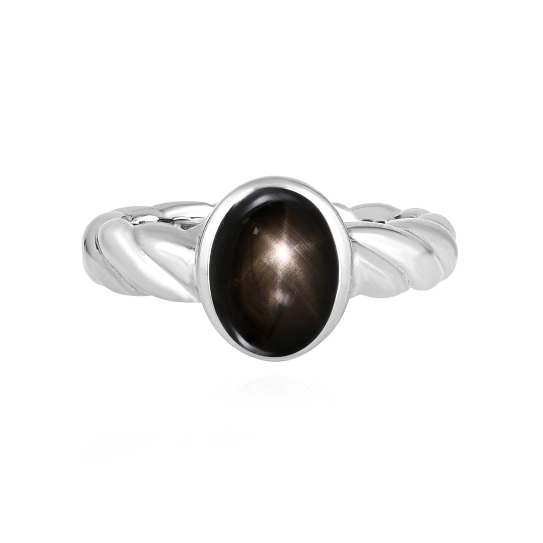 Black Star Sapphire Oval Cabochon Silver Ring