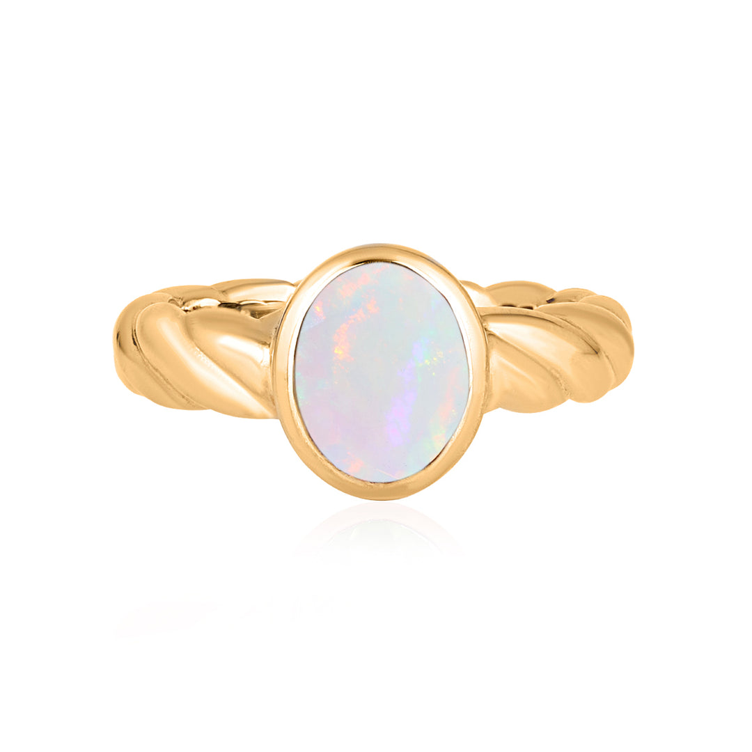 Ethiopian Opal Oval Solitaire Silver Ring