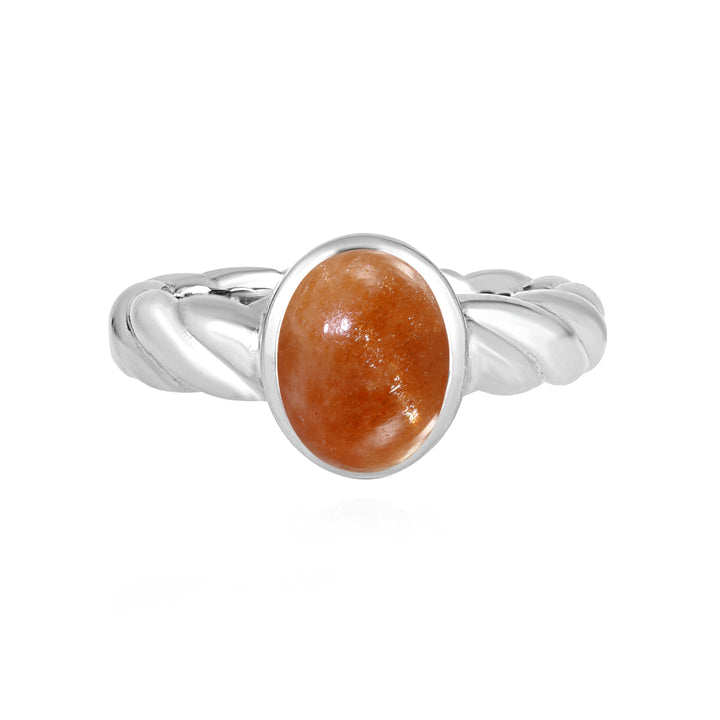 Sunstone Oval Cabochon Silver Ring