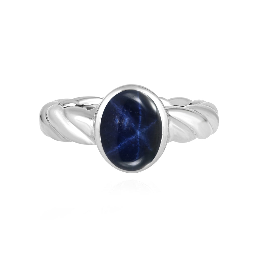 Diffusion Blue Star Oval Cabochon Silver Ring