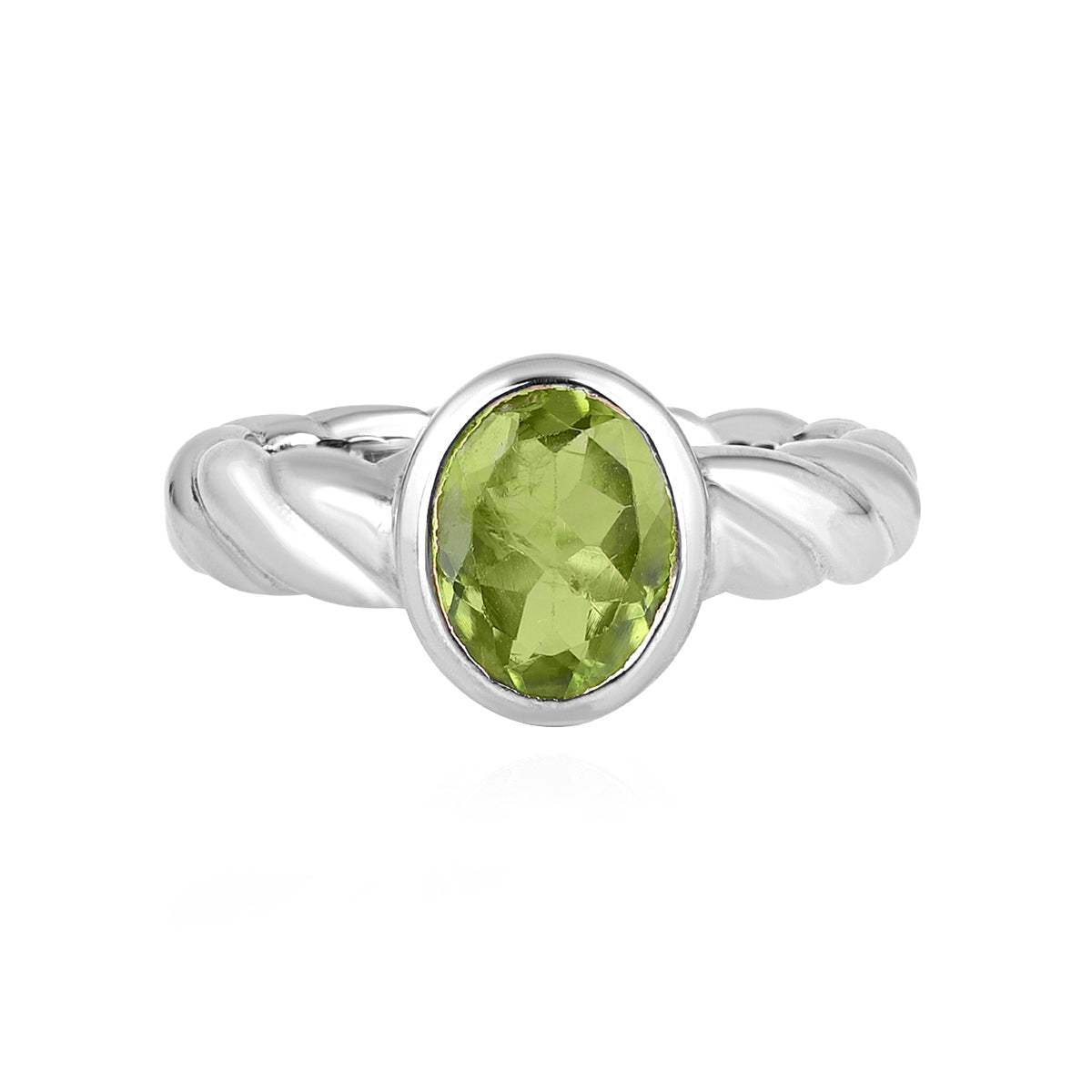 Peridot Oval Solitaire Silver Ring