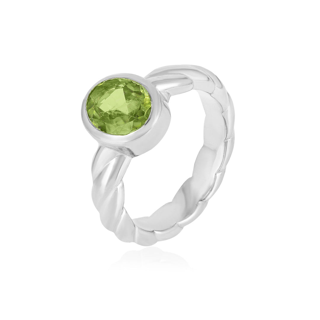 Peridot Oval Solitaire Silver Ring