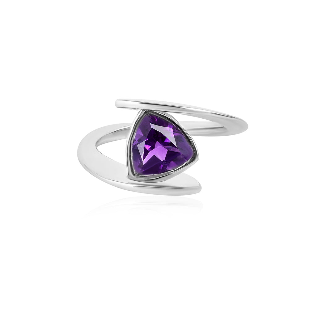 Amethyst Bypass Silver Ring