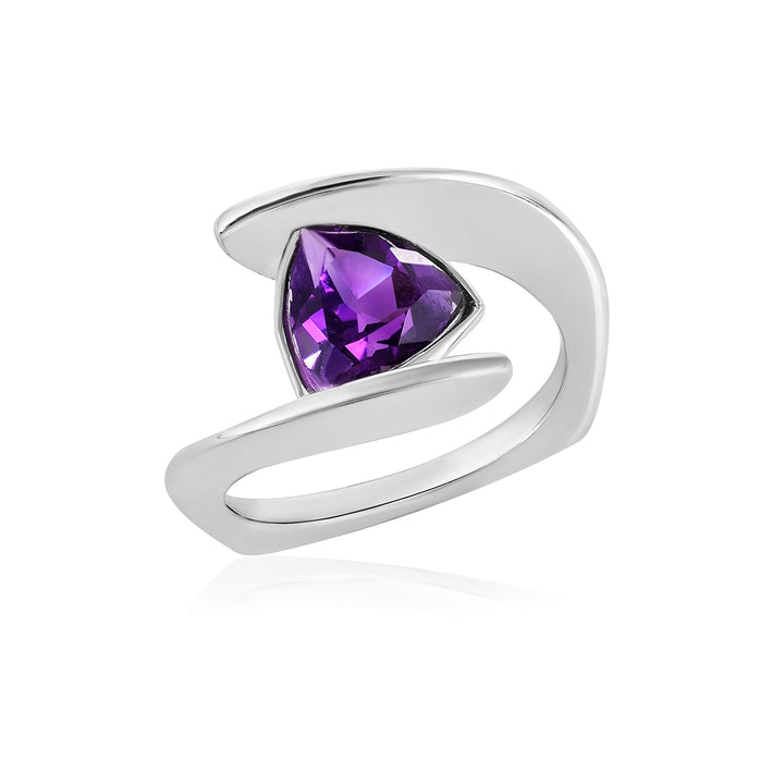 Amethyst Bypass Silver Ring