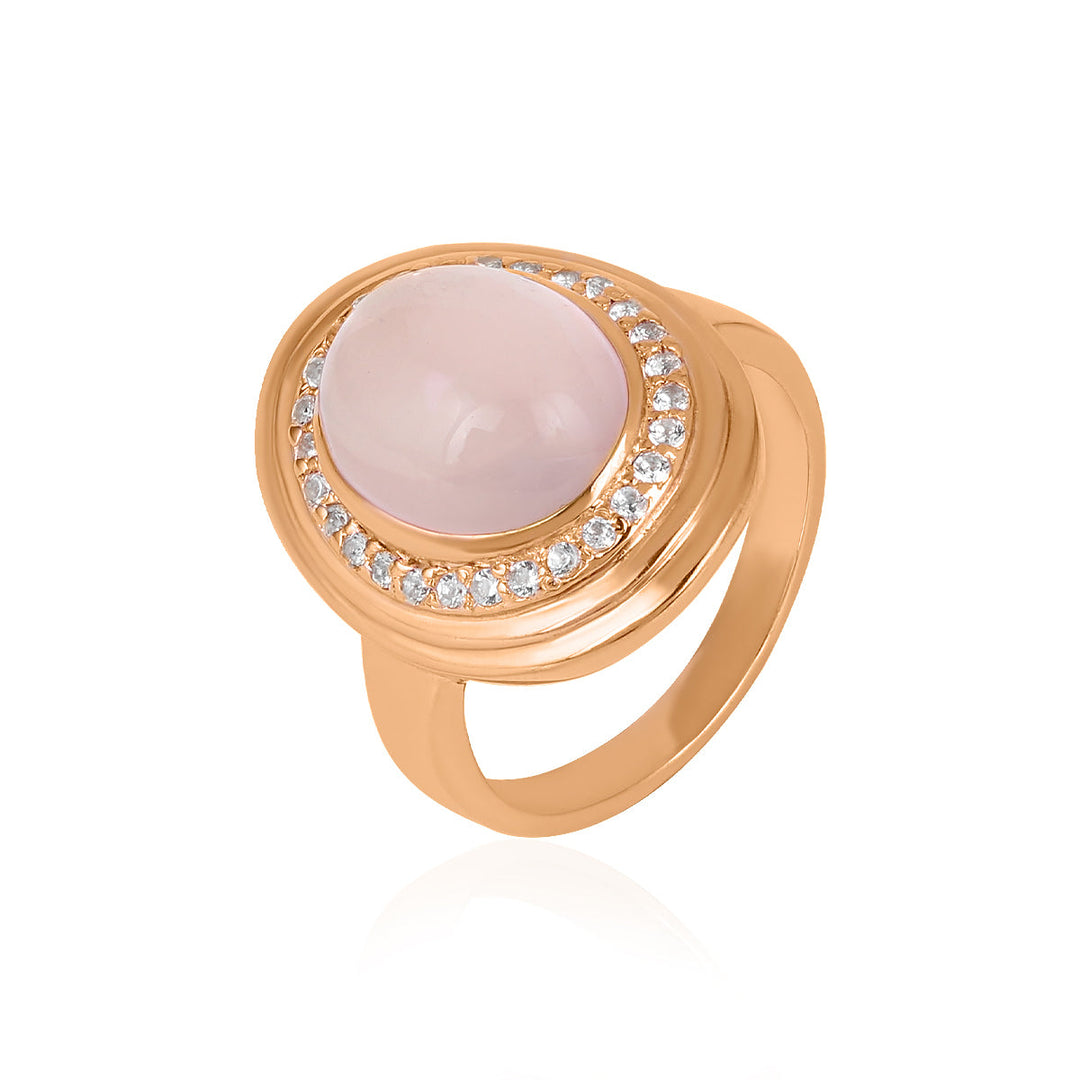 Rose Quartz Halo Silver Ring