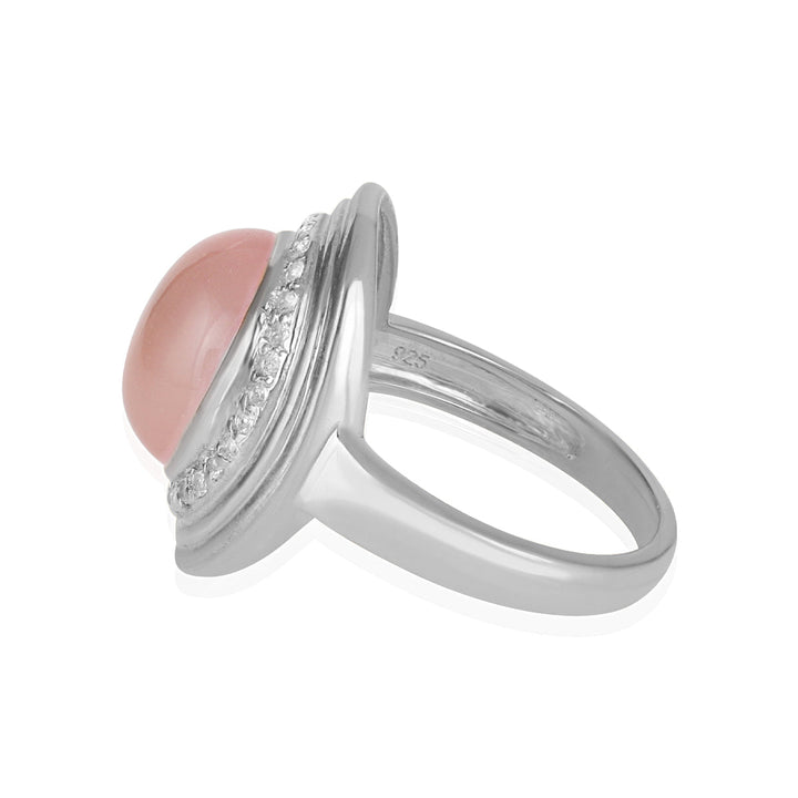 Rose Quartz Halo Silver Ring