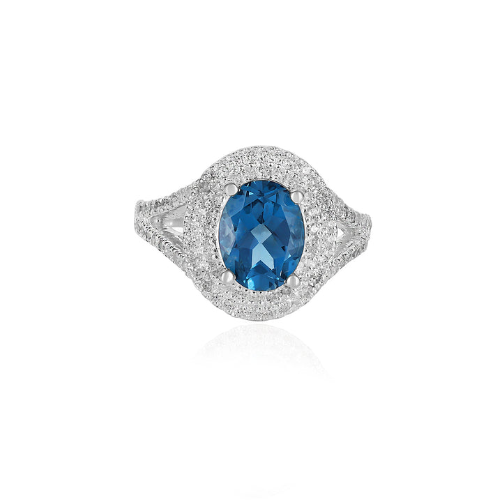 London Blue Topaz Halo Silver Ring