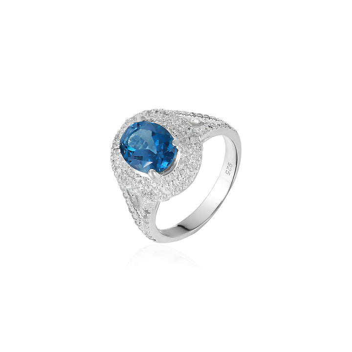 London Blue Topaz Halo Silver Ring