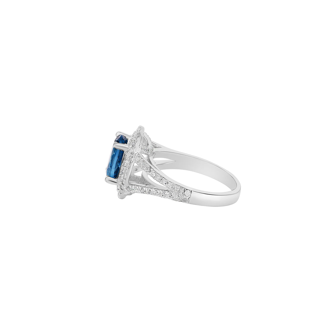 London Blue Topaz Halo Silver Ring