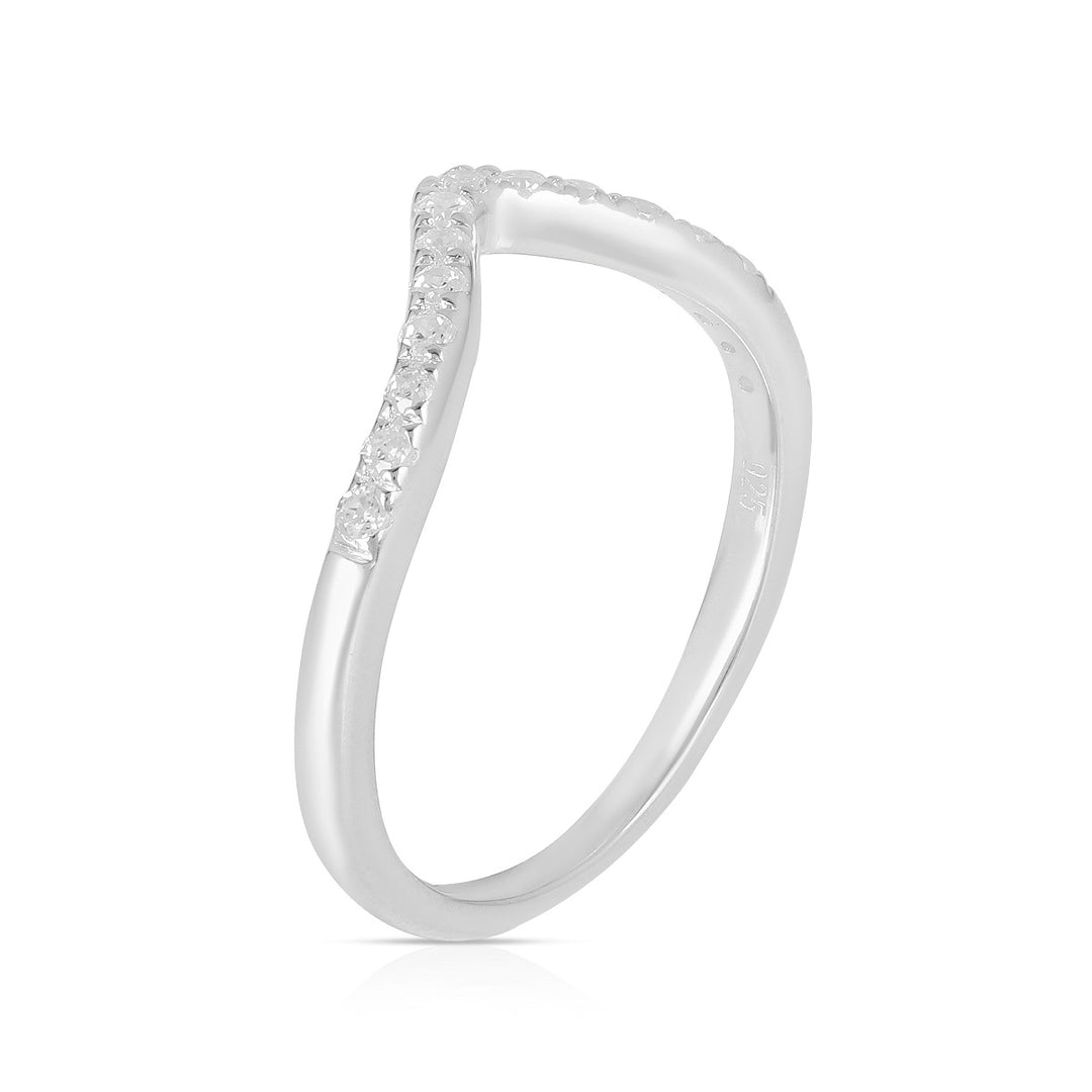 Sterling Silver Cubic Zirconia V Shaped Band Ring