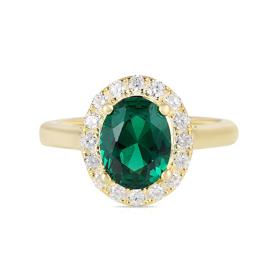 Green Crystal Quartz CZ Halo Silver Ring