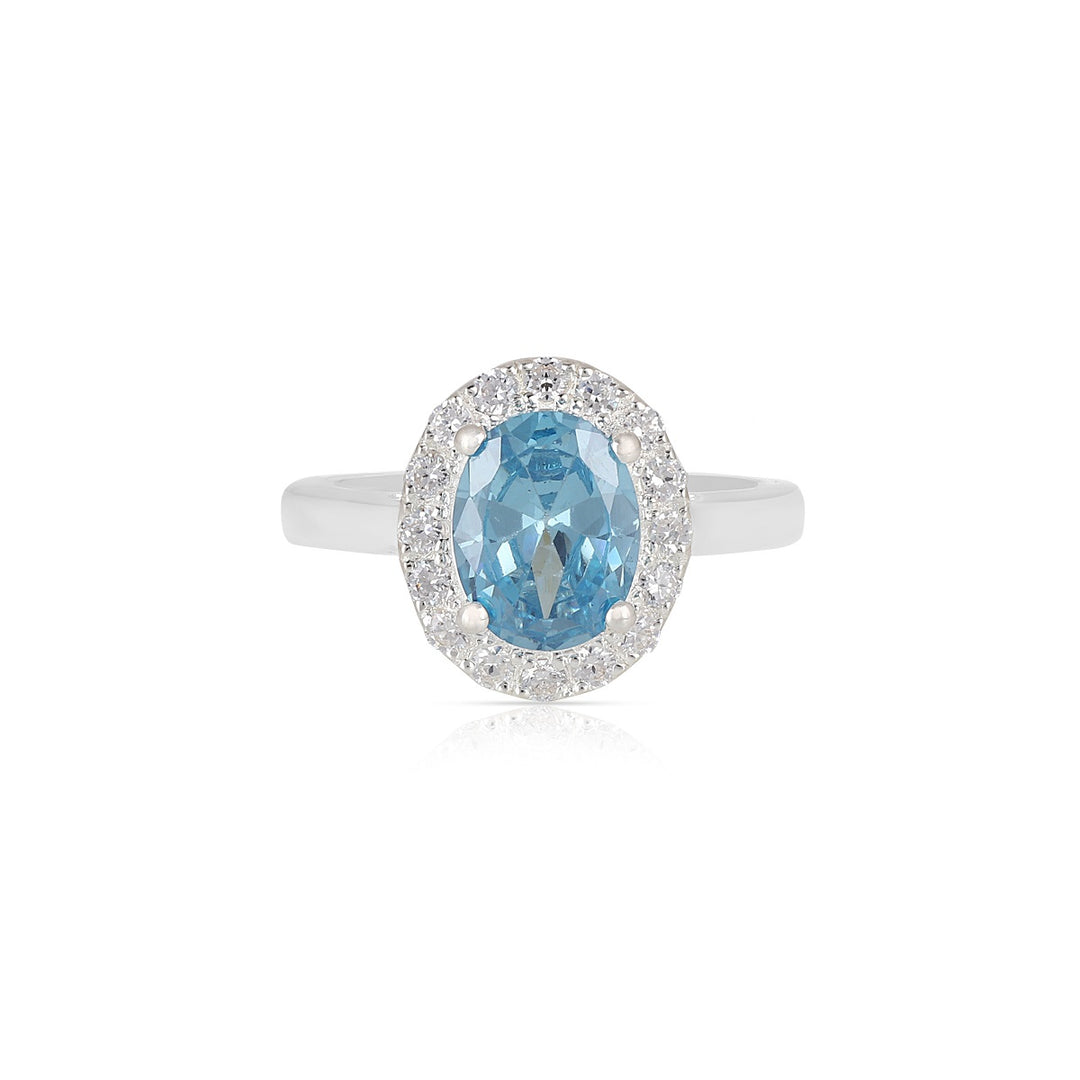 Blue Crystal Quartz and Cubic Zirconia Silver Ring