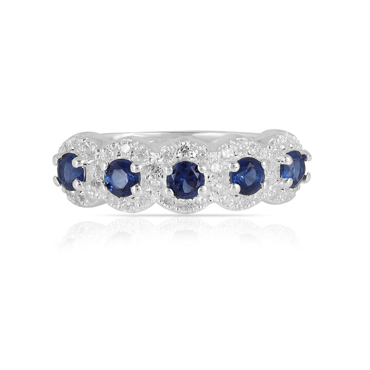 Five Gemstone Blue Crystal Quartz CZ Silver Ring